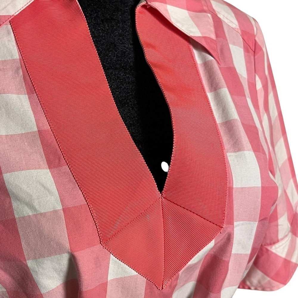 Vineyard Vines Pink White Gingham Grosgrain Ribbon Cotton Dress — Size 8 - Picture 5 of 11